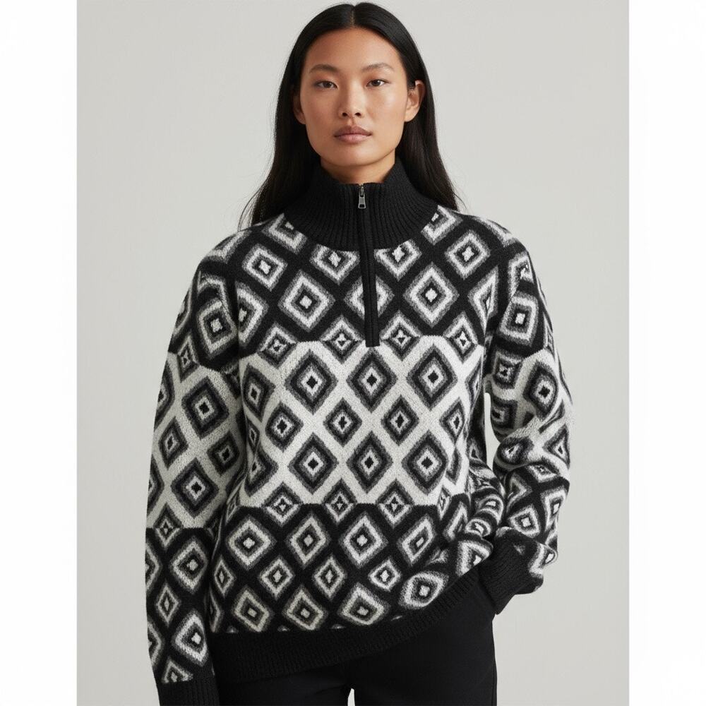 Abbott Elementary Teacher’s Edition ¾ Zip Sweater – Size M – Black Ivory Diamond